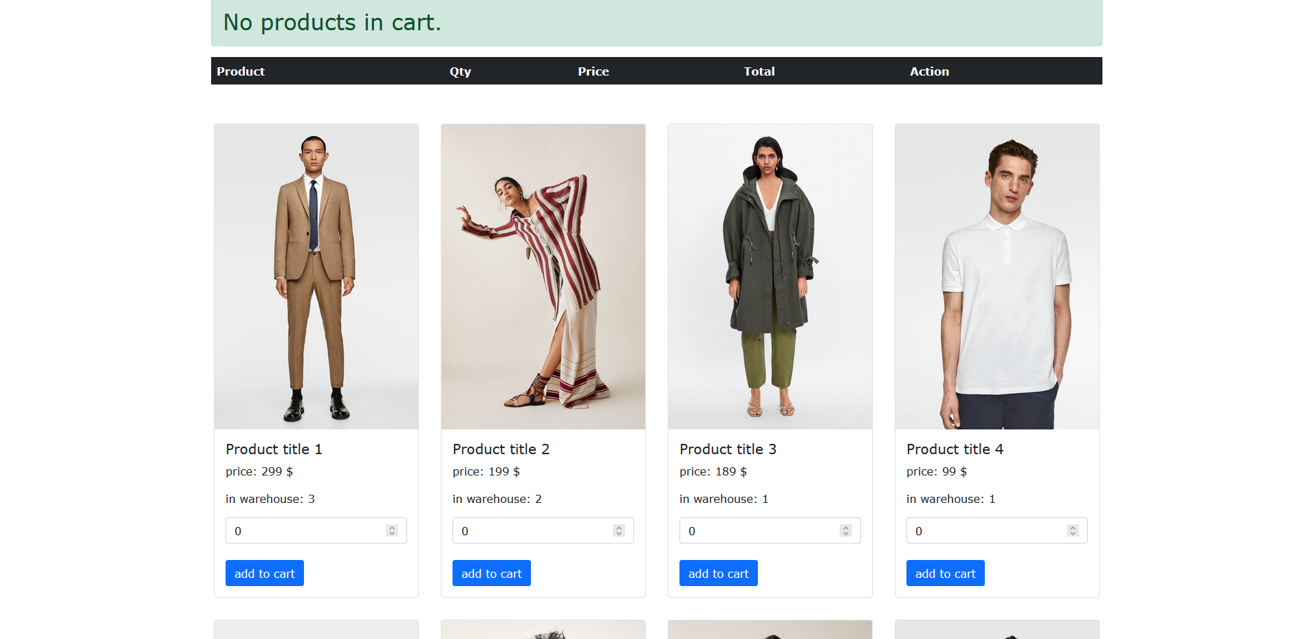 PHP and Bootstrap + JavaScript shopping cart example with image effects